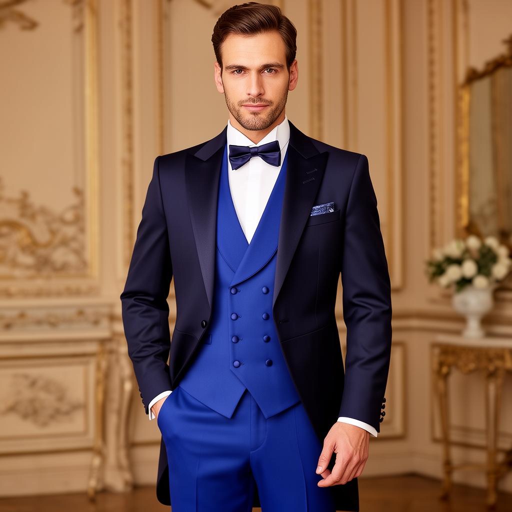 Chaqué monocolor azul marino alquiler boda Sevilla